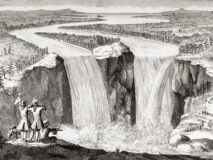 19th Drawing - Copy Of Father Hennepins 1677 Sketch Of Niagara Falls Redrawn In 1870s by Ken Welsh 19th Drawing - Copy Of Father Hennepins 1677 Sketch Of Niagara Falls Redrawn In 1870s by Ken Welsh