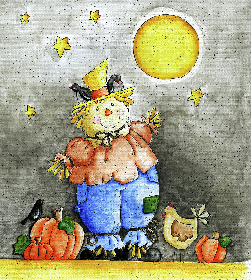Halloween Painting - 126_scarecrow And Friends by Maureen Lisa Costello