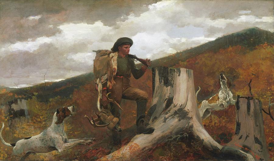 Winslow Homer Painting - A Huntsman And Dogs by Winslow Homer