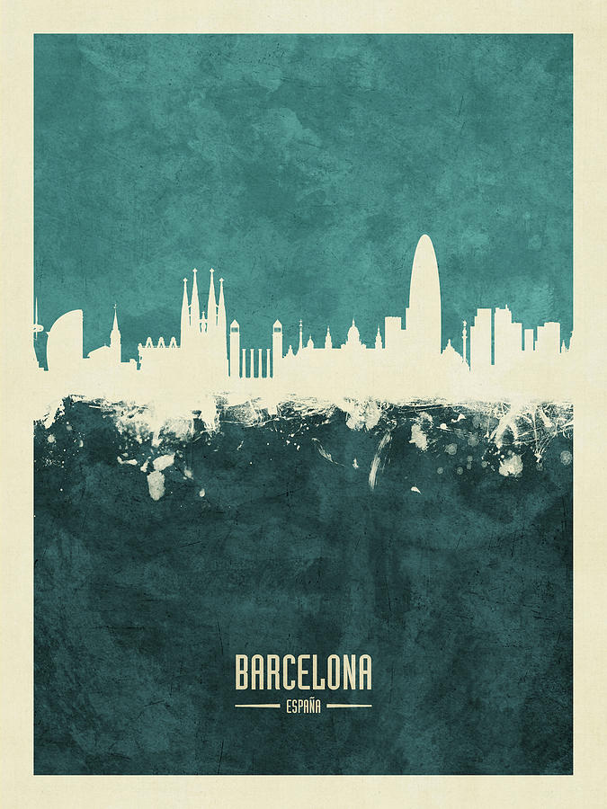 Barcelona Digital Art - Barcelona Spain Skyline #13 by Michael Tompsett