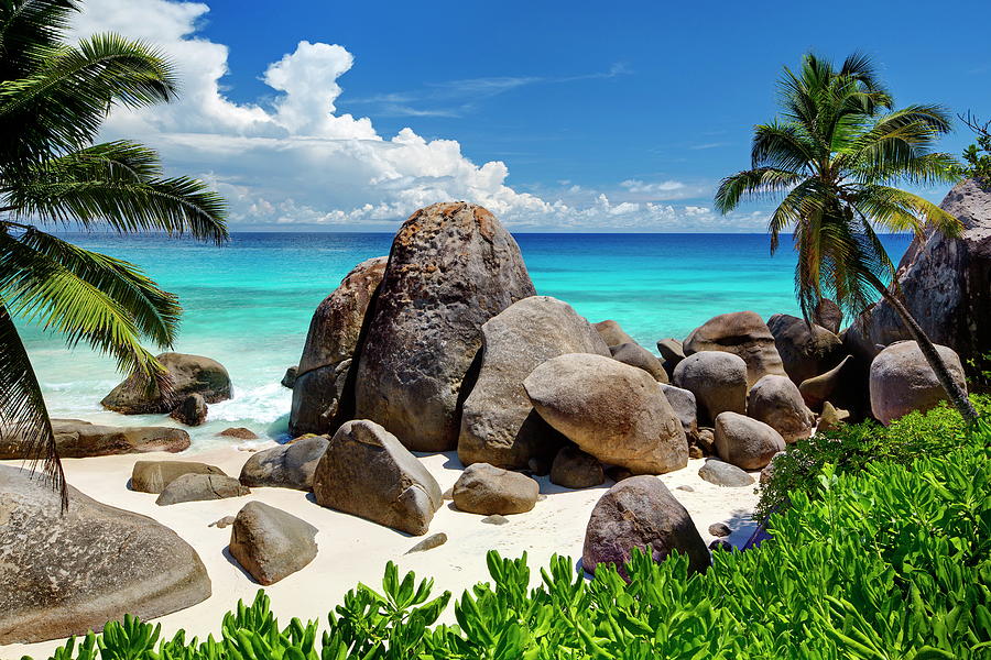 Beach With Granite Rocks, Seychelles #13 Digital Art by Reinhard Schmid