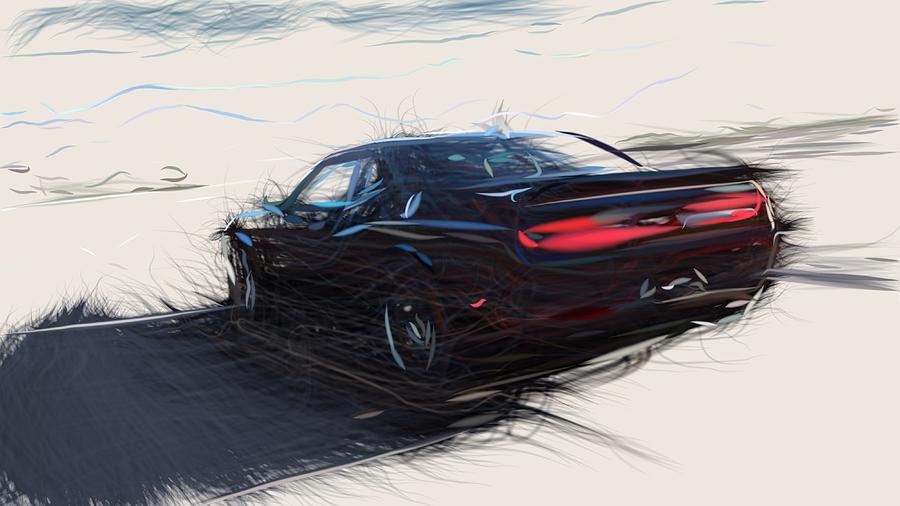 Dodge Challenger SRT Hellcat Draw #13 Digital Art by CarsToon Concept
