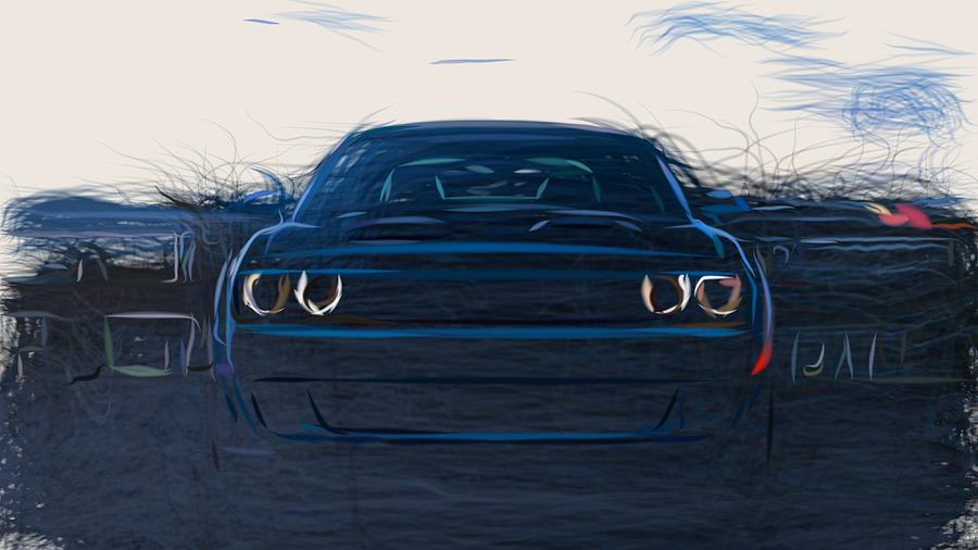 Dodge Challenger SRT Hellcat Drawing Digital Art by CarsToon Concept ...