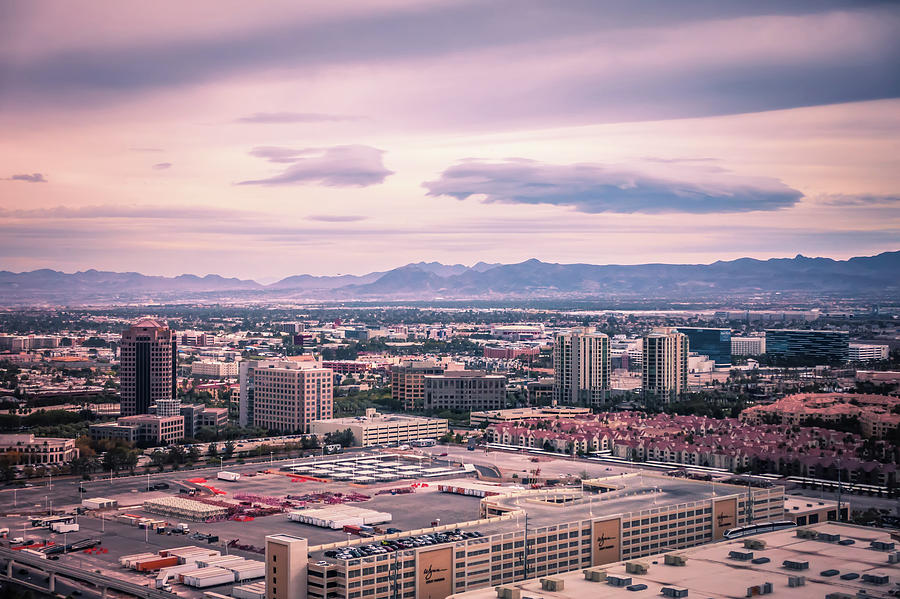 Las vegas city surrounded by red rock mountains and valley of fi #13 Photograph by Alex Grichenko