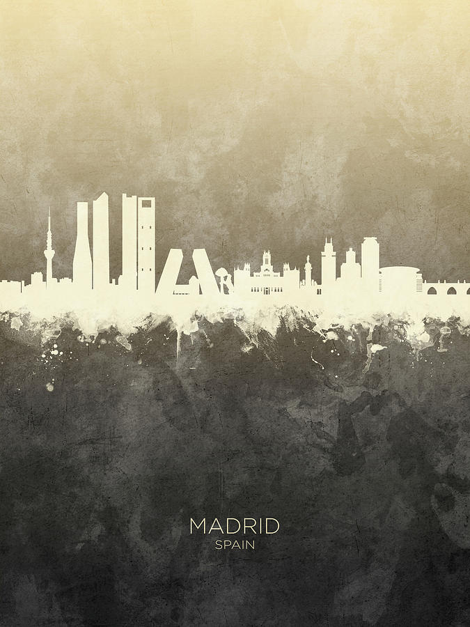 Skyline Digital Art - Madrid Spain Skyline #13 by Michael Tompsett