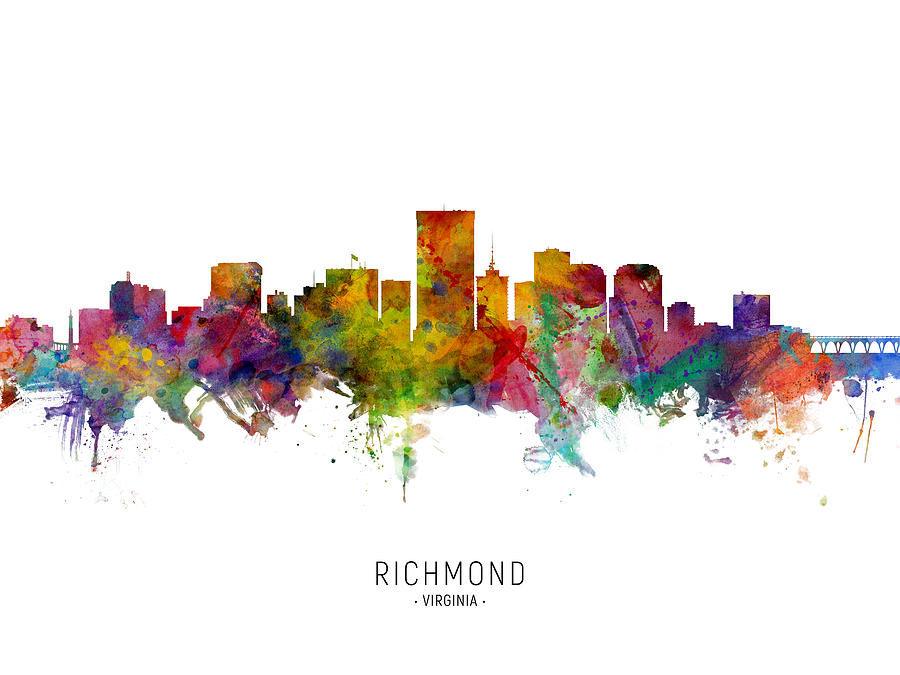 Richmond Digital Art - Richmond Virginia Skyline #13 by Michael Tompsett