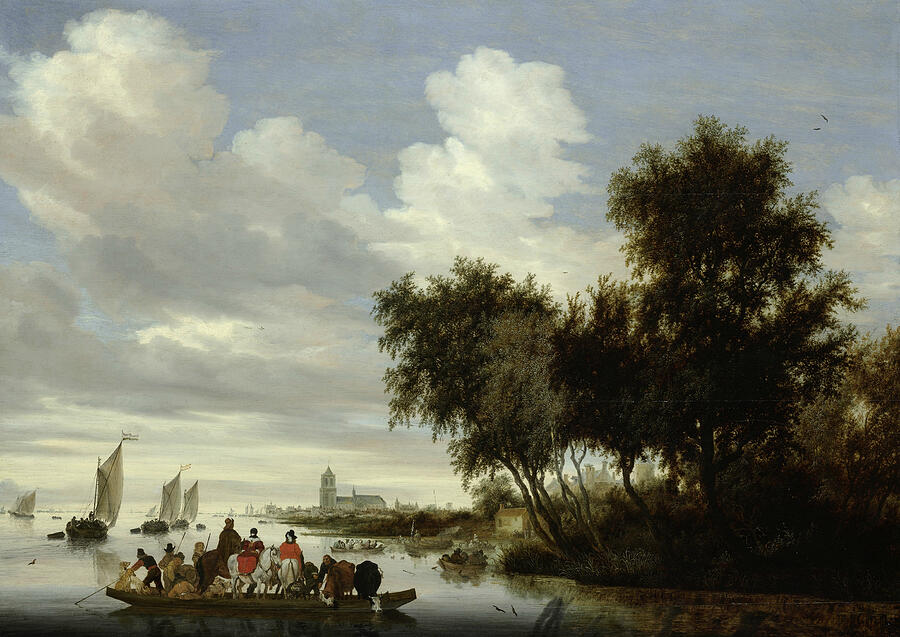 River Landscape with Ferry #13 Painting by Salomon van Ruysdael