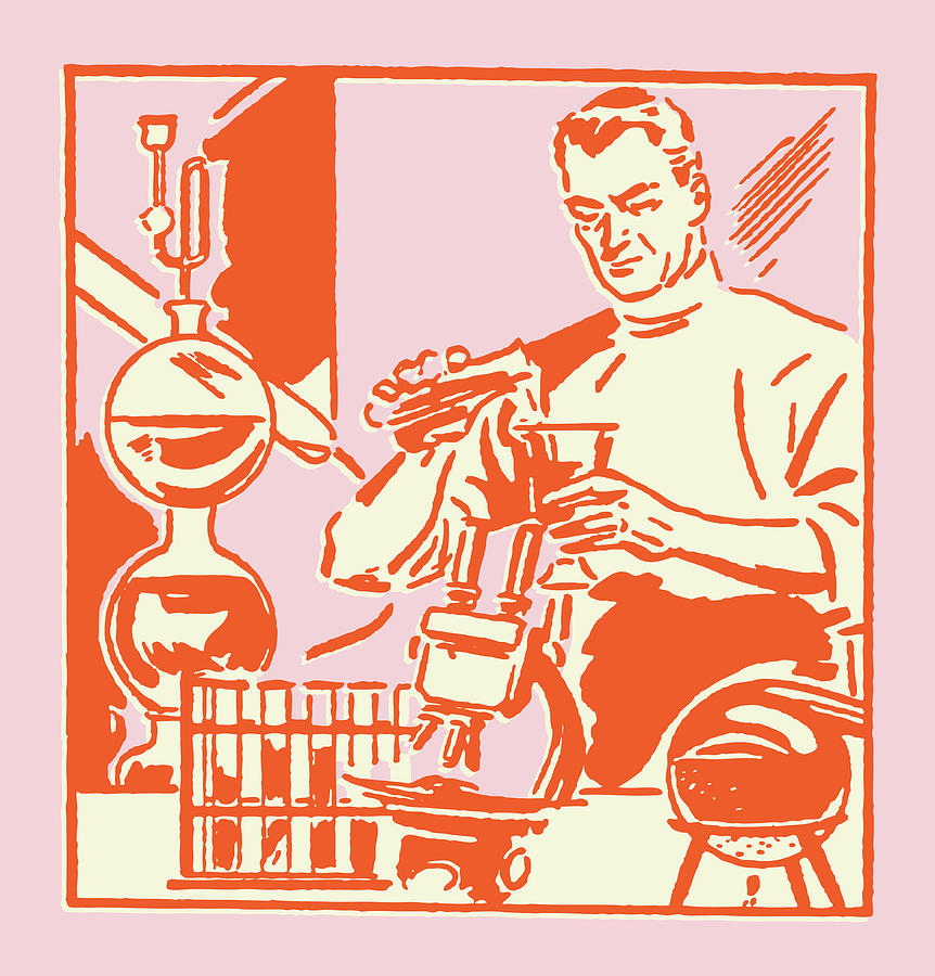 Vintage Drawing - Scientist in Laboratory #13 by CSA Images