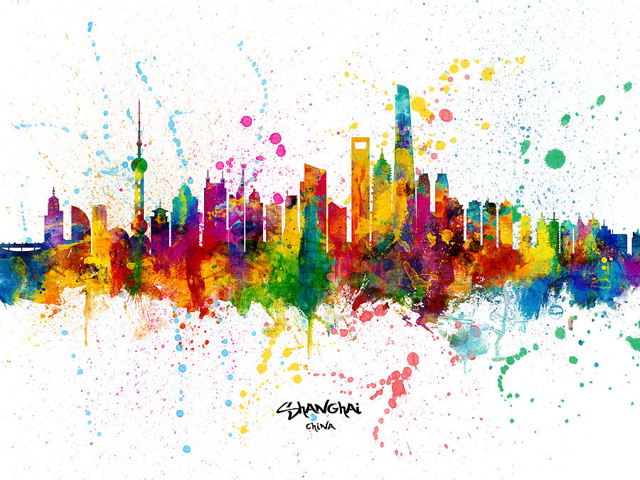 Shanghai China Skyline #13 Digital Art by Michael Tompsett