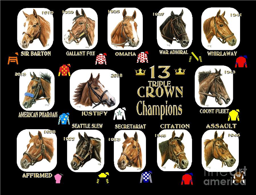 13 Triple Crown Champions Painting by Pat DeLong