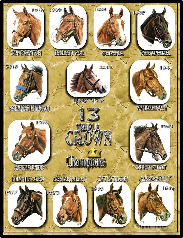 13 Triple Crown Winners  Gold Painting by Pat DeLong