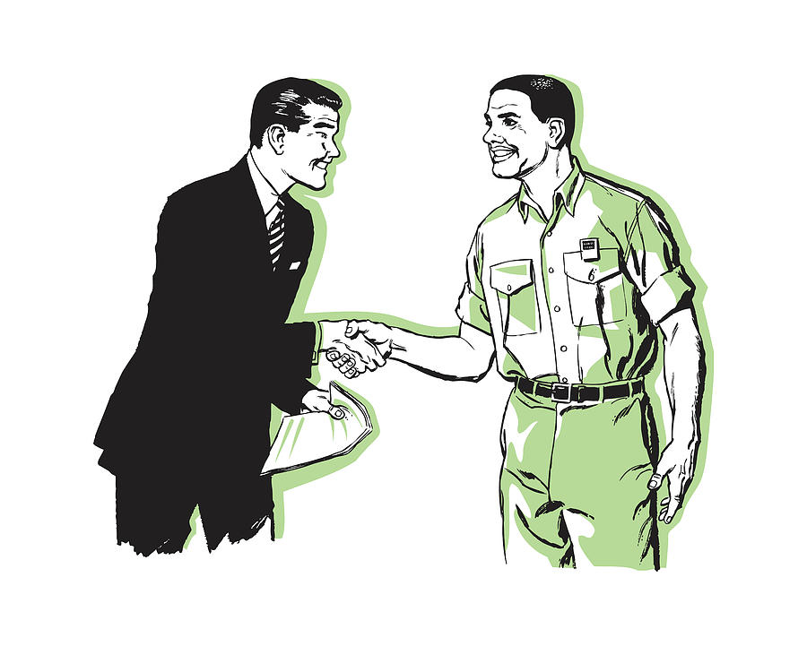Vintage Drawing - Two Men Shaking Hands #13 by CSA Images