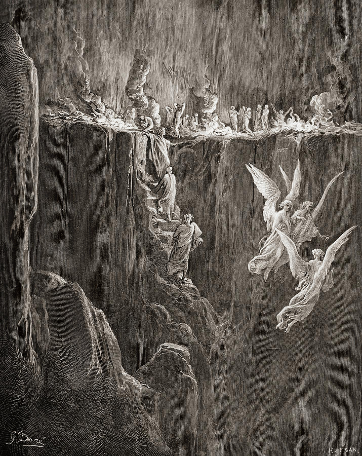 Paradise Drawing - Illustration for Purgatorio by Dante Alighieri. Gustave Dore. by Ken Welsh