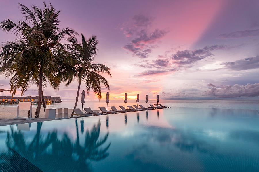 Sunset Photograph - Beautiful Poolside And Sunset Sky #14 by Levente Bodo