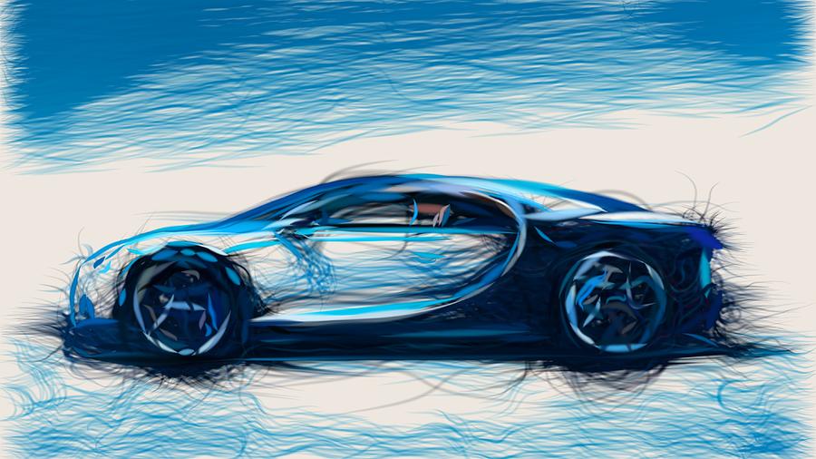 Bugatti Chiron Drawing #15 Digital Art by CarsToon Concept