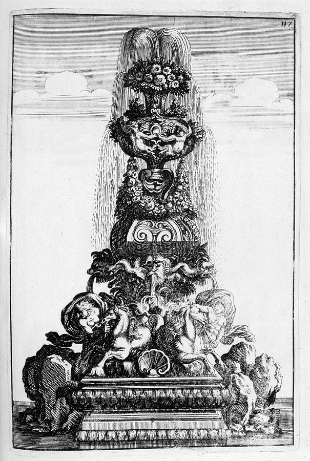 Fountain Design, 1664. Artist Georg #14 Drawing by Print Collector