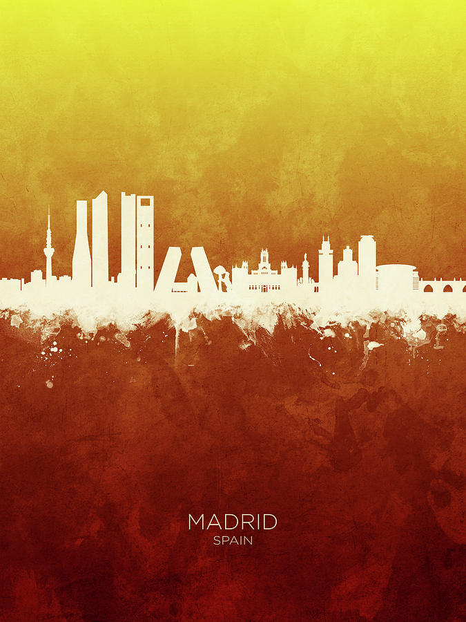 Skyline Digital Art - Madrid Spain Skyline #14 by Michael Tompsett