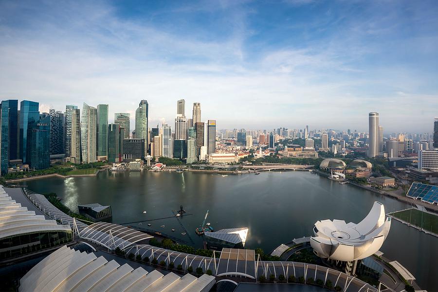 Landscape Photograph - Panorama Of Singapore Business District #14 by Prasit Rodphan