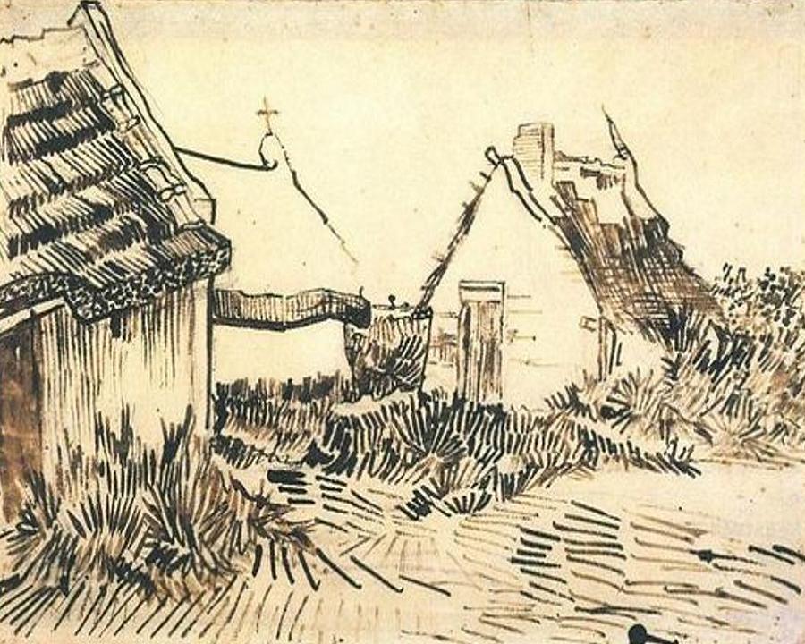Van Gogh Drawings Fine Art Print Houses with Thatched Roofs