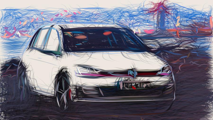 Volkswagen Golf GTI Drawing #15 Digital Art by CarsToon Concept