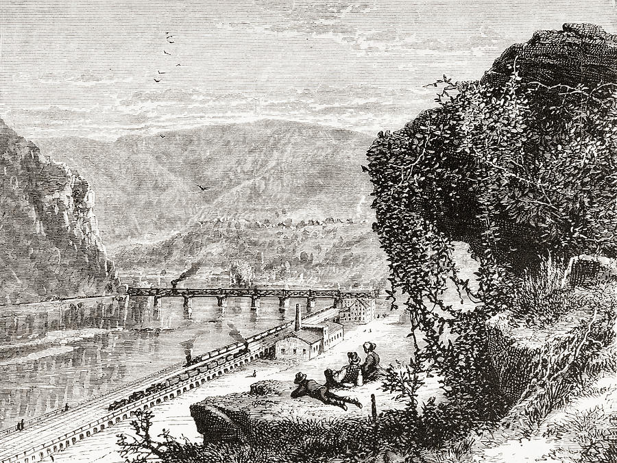 19th Drawing - Harpers Ferry, United States of America, circa 1870s by Ken Welsh