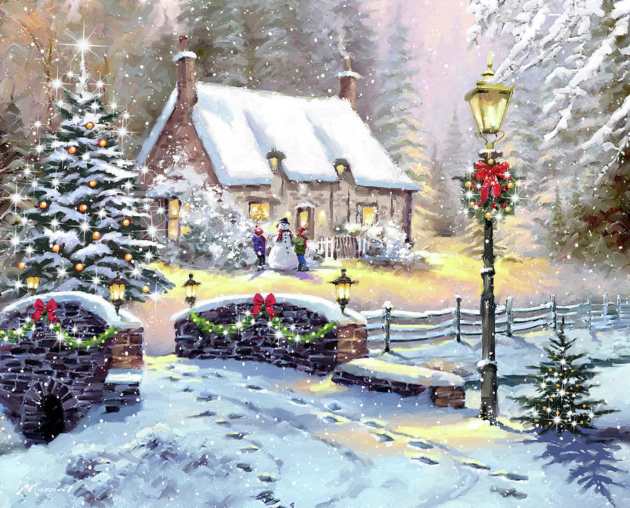 1429 Winter Cottage Mixed Media by The Macneil Studio