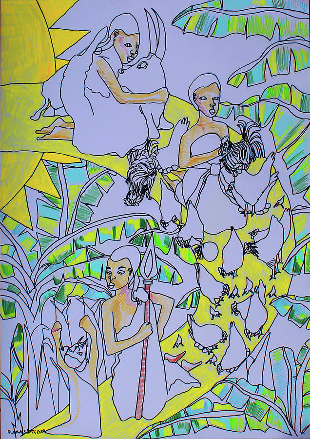 Kintu and Nambi #148 Painting by Gloria Ssali
