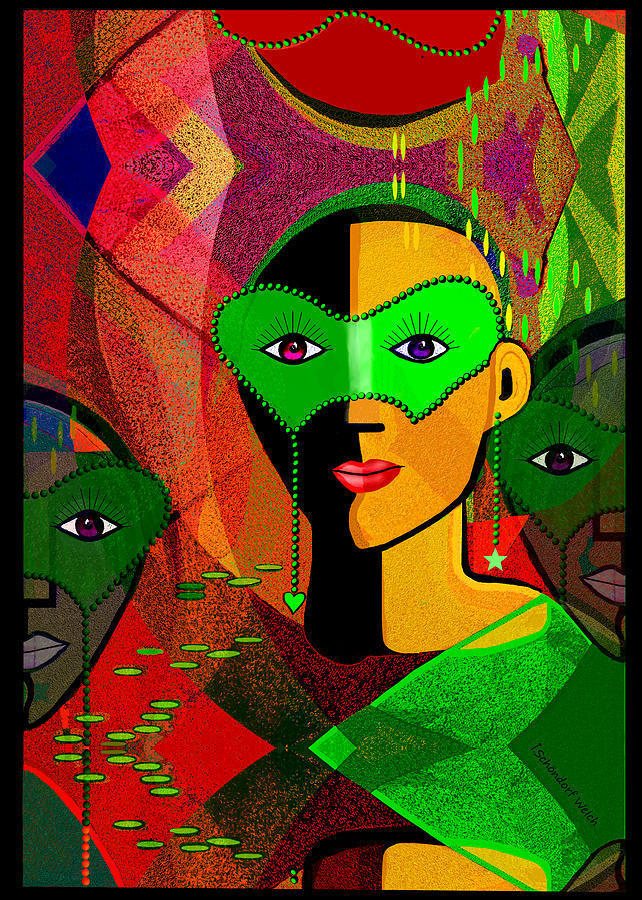 1491 Lady with Mask  Digital Art by Irmgard Schoendorf Welch