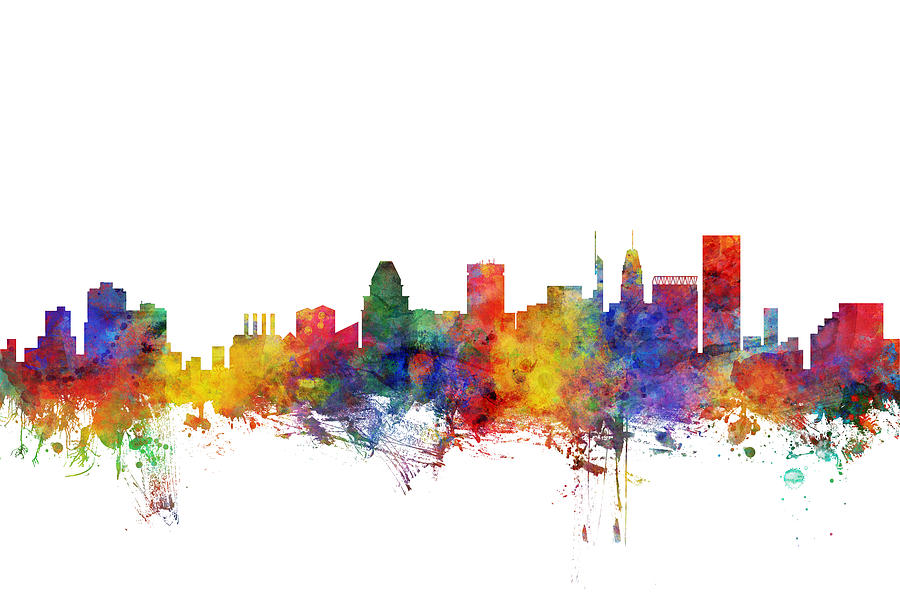 Baltimore Digital Art - Baltimore Maryland Skyline #15 by Michael Tompsett