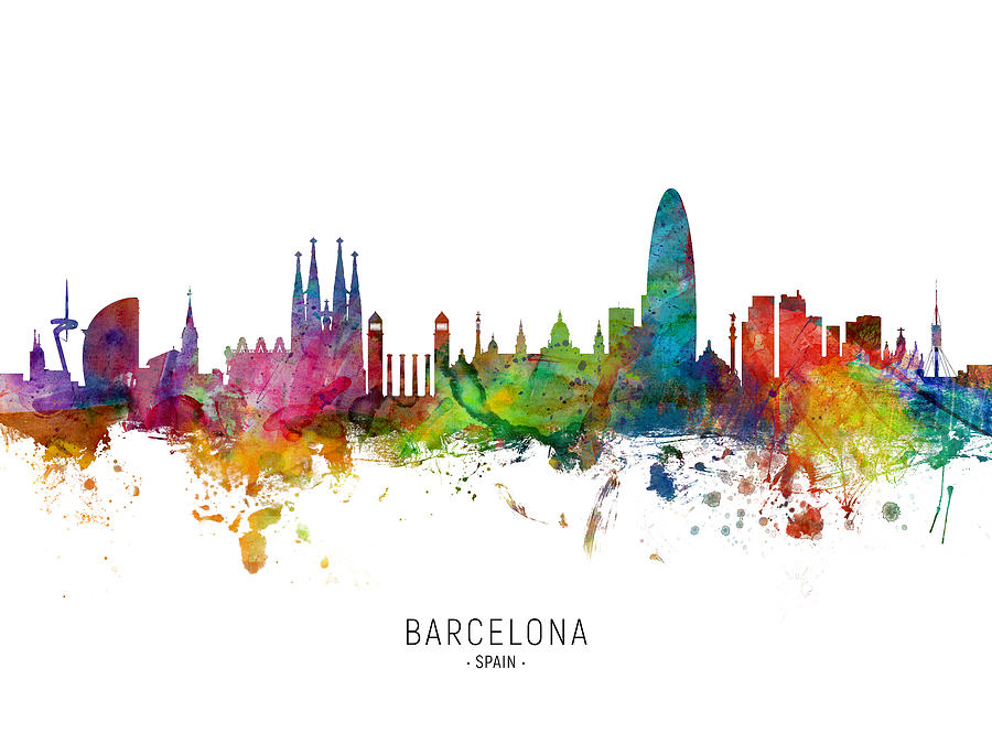 Barcelona Digital Art - Barcelona Spain Skyline #15 by Michael Tompsett