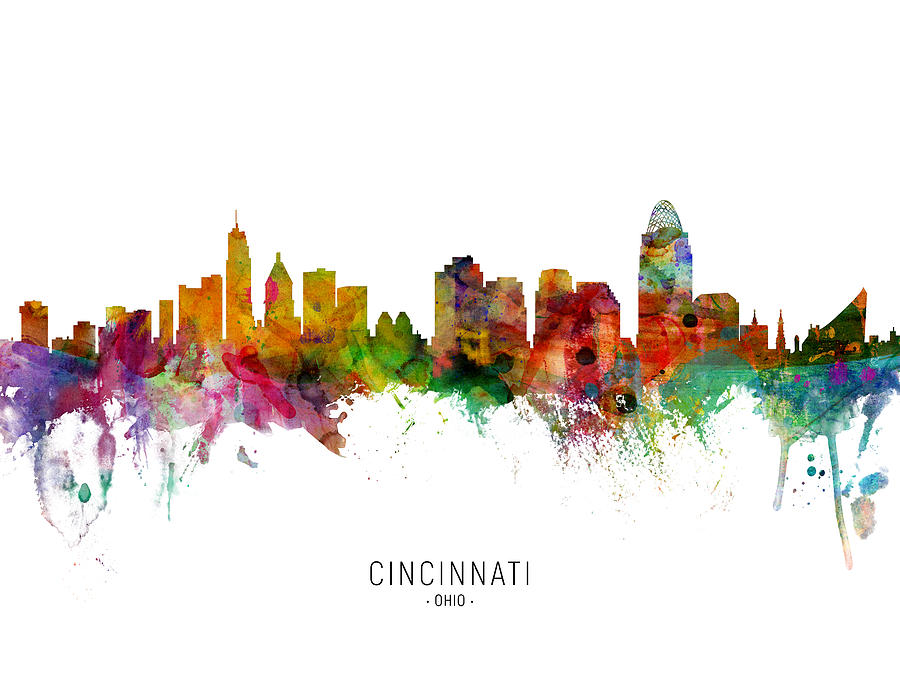 Cincinnati Digital Art - Cincinnati Ohio Skyline #15 by Michael Tompsett