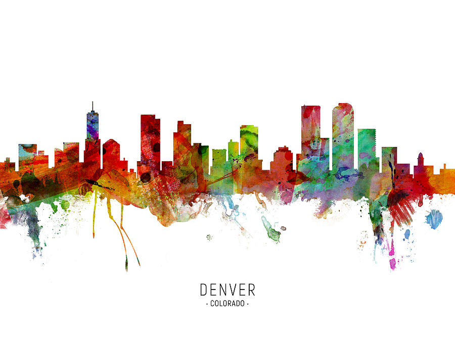 Denver Digital Art - Denver Colorado Skyline #15 by Michael Tompsett