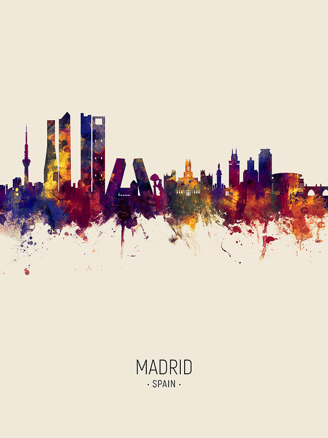 Skyline Digital Art - Madrid Spain Skyline #15 by Michael Tompsett