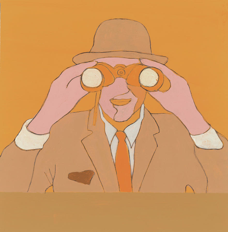 Vintage Drawing - Man Looking Through Binoculars #15 by CSA Images