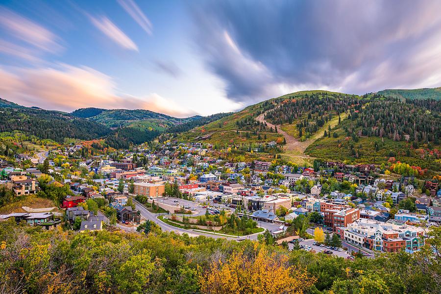 Sunset Photograph - Park City, Utah, Usa Downtown In Autumn #15 by Sean Pavone