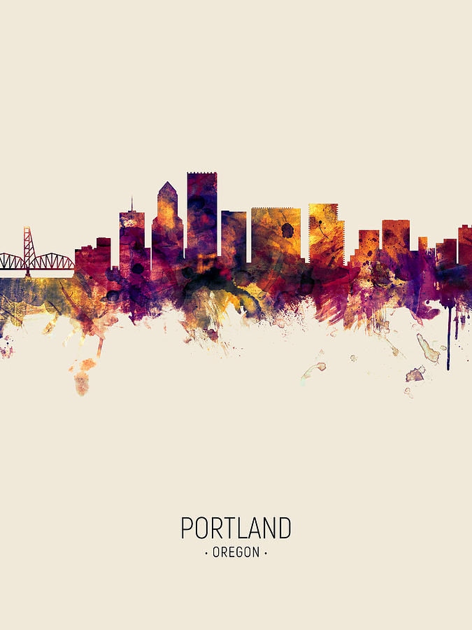 Portland Digital Art - Portland Oregon Skyline #15 by Michael Tompsett