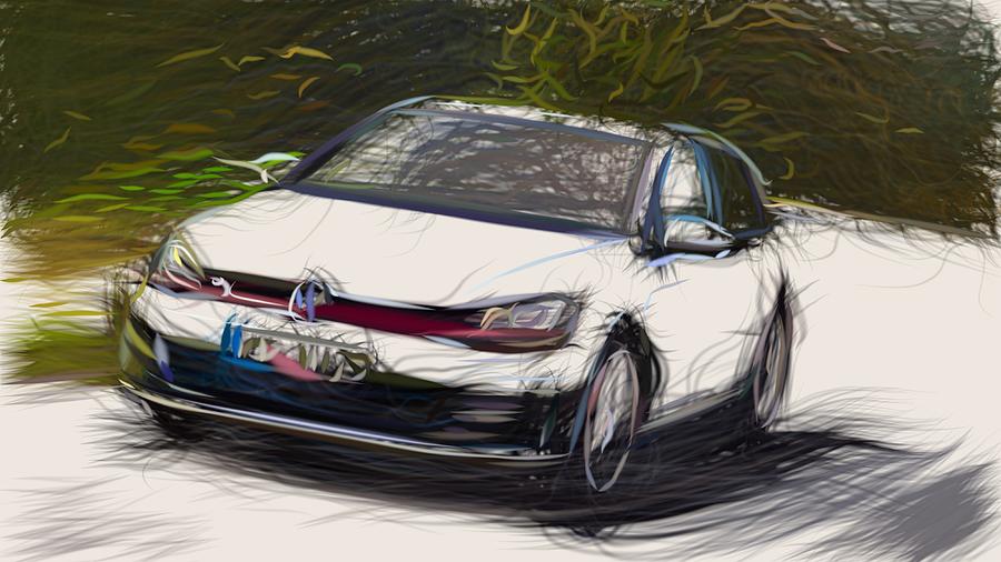 Volkswagen Golf GTI Drawing #16 Digital Art by CarsToon Concept