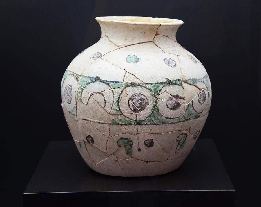 Jar Photograph - Glazed earthenware jar, circa 10th century, decorated with geometric motifs  by Ken Welsh