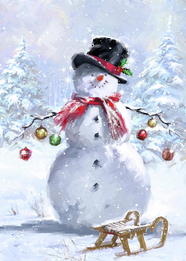 1523 Snowman With Baubles Mixed Media by The Macneil Studio