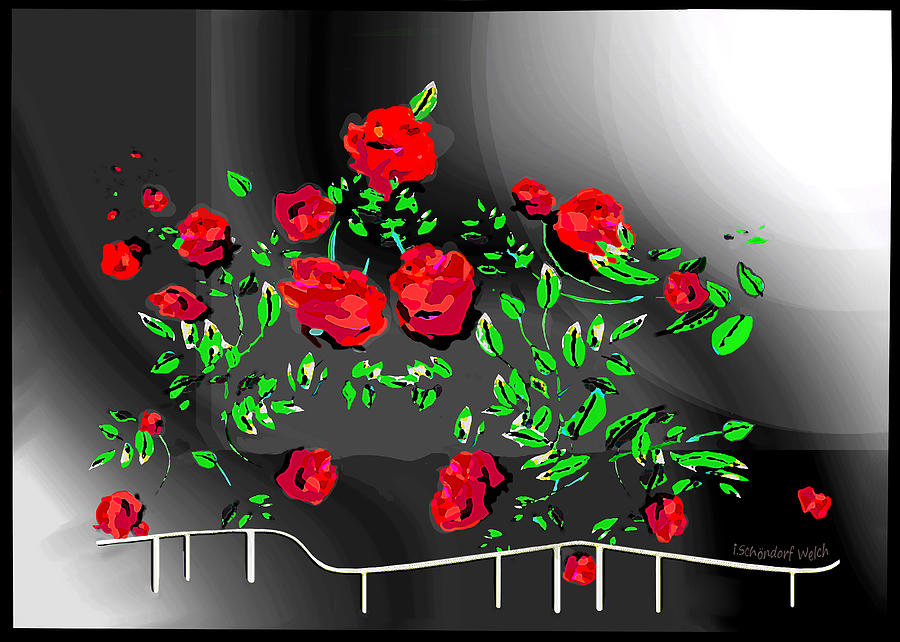 1559 Red Roses behind  a  Fence 2018 V Digital Art by Irmgard Schoendorf Welch
