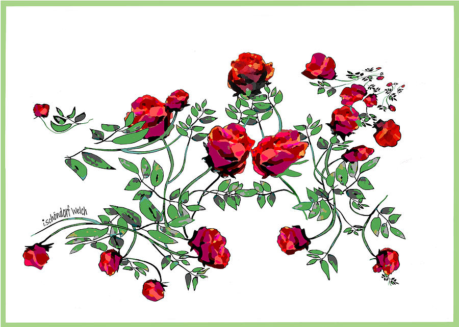 1562 Red Roses 2018 V Digital Art by Irmgard Schoendorf Welch