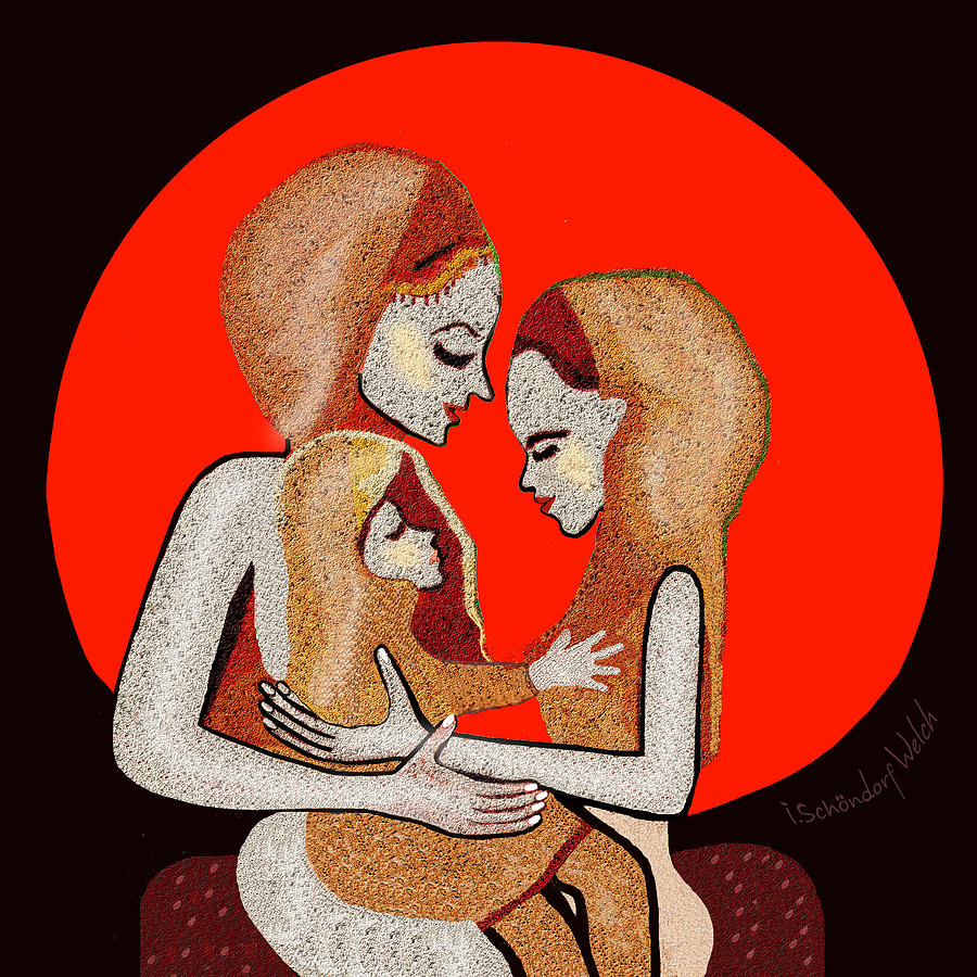 158   Two Women and a child   V Digital Art by Irmgard Schoendorf Welch