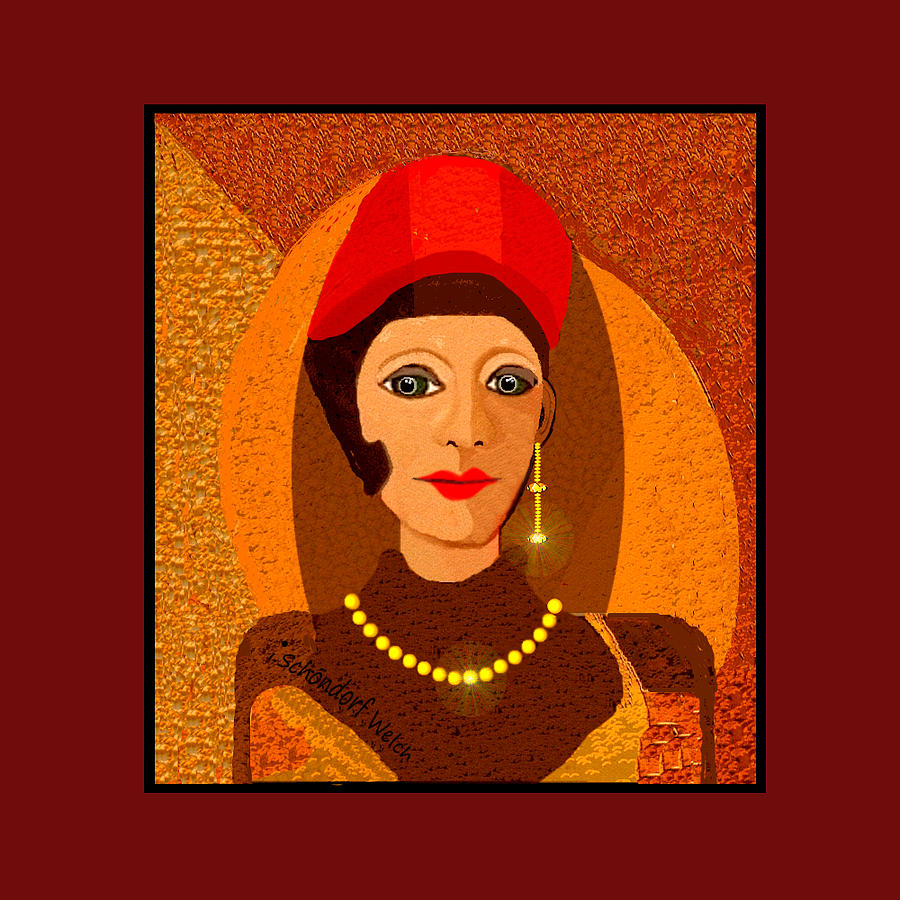 1587 Lady with  golden earring and necklace 2018 V Digital Art by Irmgard Schoendorf Welch