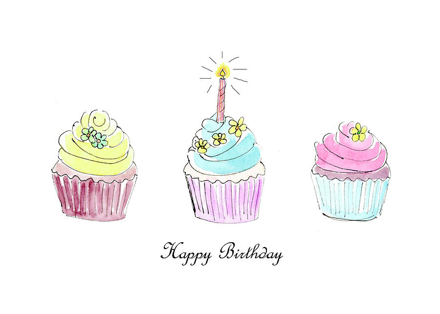 happy birthday cupcake drawing
