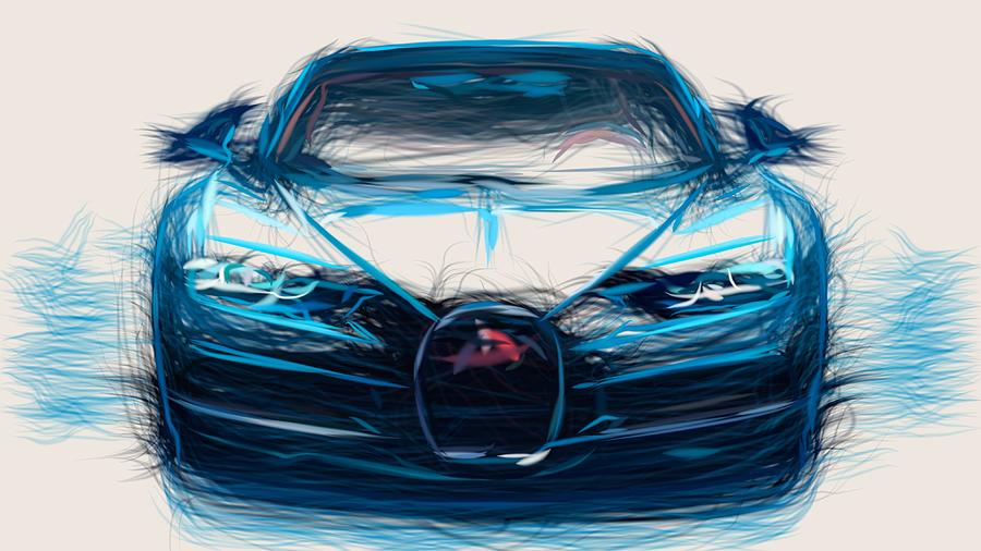 Bugatti Chiron Drawing #17 Digital Art by CarsToon Concept