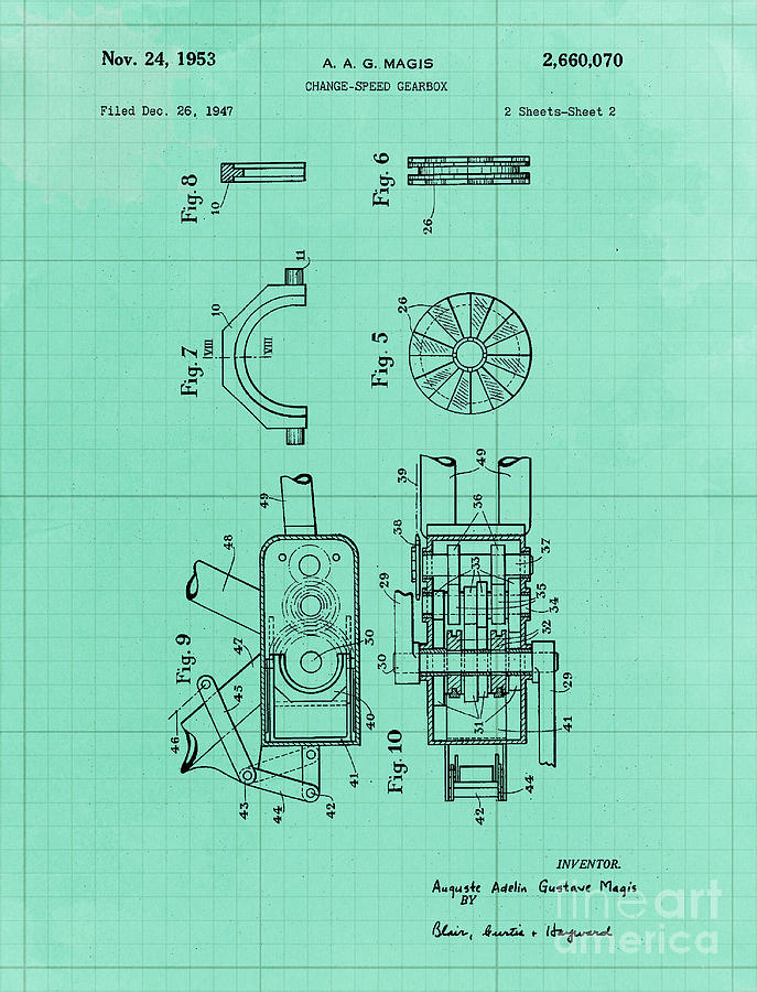 Change Speed Gearbox Patent Year 1953 Drawing