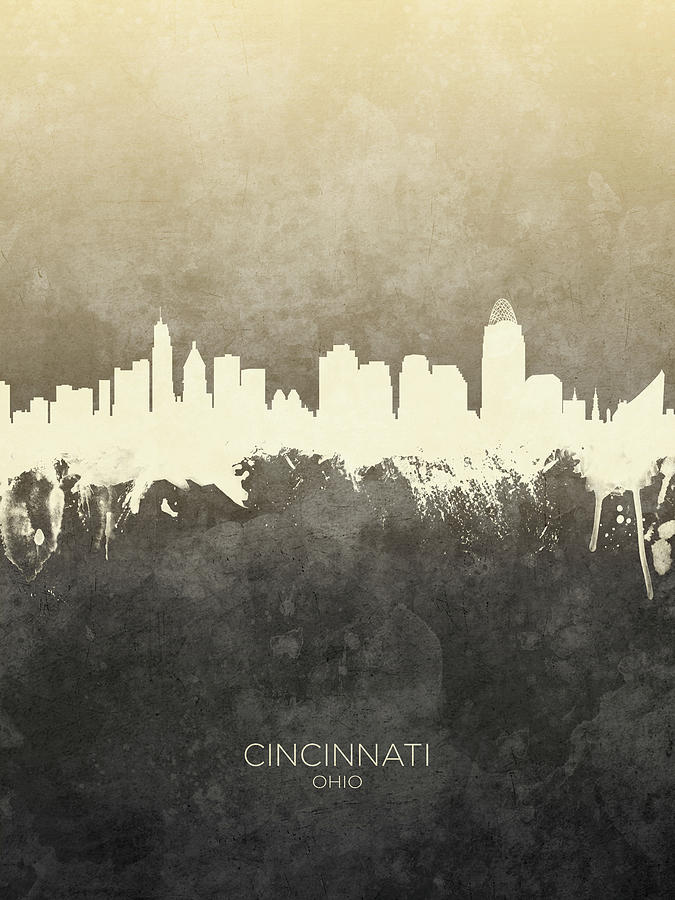 Cincinnati Digital Art - Cincinnati Ohio Skyline #16 by Michael Tompsett