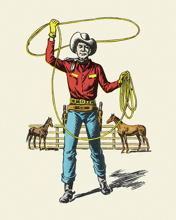 Vintage Drawing - Cowboy With Lasso #16 by CSA Images