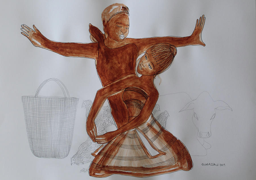 Kintu and Nambi Kintus Tasks #16 Painting by Gloria Ssali