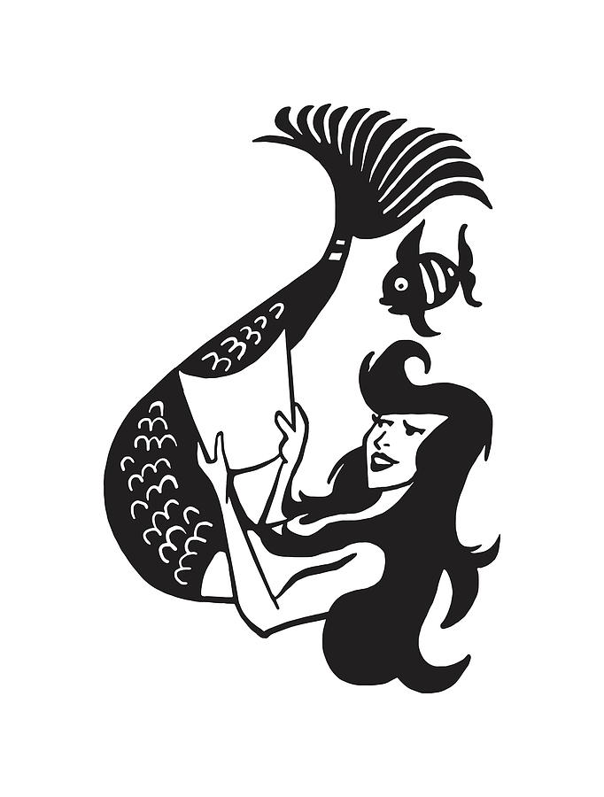 Black And White Drawing - Mermaid #16 by CSA Images